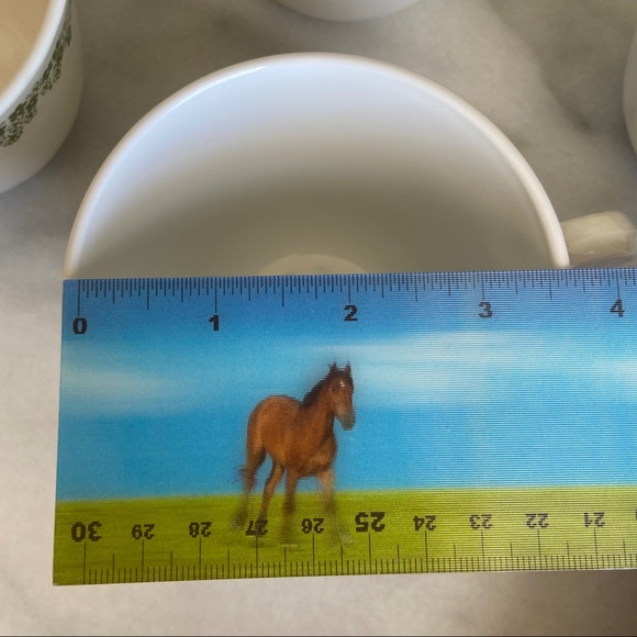 VINTAGE • 70s Avocado Green Tea Cups Mugs Corelle CorningWare Made USA Set of 4 - Picture 8 of 11